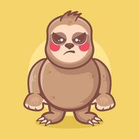 grave bradipo animale personaggio portafortuna con un arrabbiato espressione isolato cartone animato vettore