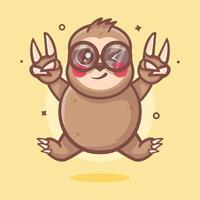 divertente bradipo personaggio portafortuna con pace cartello mano gesto isolato cartone animato vettore