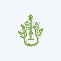 ai generato naturale eco chitarra logo chitarra foglia naturale logo vettore icona illustrazione design.