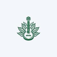 ai generato naturale eco chitarra logo chitarra foglia naturale logo vettore icona illustrazione design.