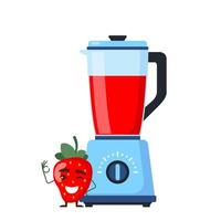 miscelatore o miscelatore. attrezzatura per frullato fabbricazione. fragola carino personaggio e fresco succo. cucina attrezzo per cucinando. vettore illustrazione.