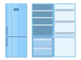 frigo. chiuso e Aperto vuoto frigorifero. blu frigo per cibo Conservazione. vettore illustrazione.