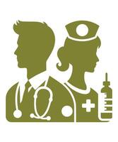 femmina e maschio medico oliva verde vettore silhouette con stetoscopio