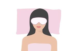 donna che dorme a letto con maschera per dormire. donna sana e sanitaria vettore