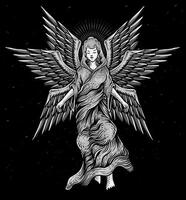 illustrazione serafini angelo antico incisione stile su nero sfondo vettore