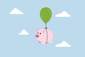 finanziario libertà, rosa porcellino banca galleggiante nel un' minimalista cielo, pronto per vela via per libertà. vettore
