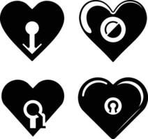 impostato di cuore icona. cuore con buco della serratura. vettore su isolato bianca sfondo