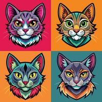 impostato di colorato gatti teste con diverso facciale espressioni. vettore illustrazione.