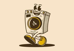 Vintage ▾ illustrazione di a piedi lavaggio macchina portafortuna personaggio con contento viso vettore
