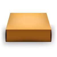 arancia scatola . finto su arancia cartone pacchetto scatola. realistico scatola modello per confezione. vuoto bianca Prodotto confezione scatole isolato su bianca sfondo. vettore illustrazione