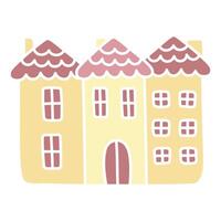 carino giallo Casa. semplice mano disegnato vettore illustrazione. cartone animato piatto kawaii casa a schiera. scarabocchio arte. clipart isolato su bianca sfondo. grafico elemento per design di bambini prodotti.