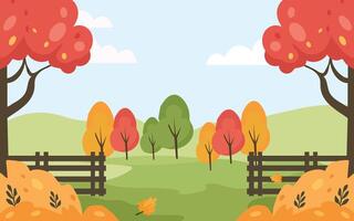 piatto design autunno paesaggio Visualizza con le foglie per autunno stagione vettore