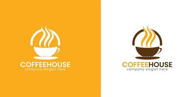 caldo tè caffè negozio stalla ristorante cibo boccale bar logo design concetto vettore