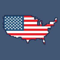 Stati Uniti d'America carta geografica con bandiera pixel stile illustrazione vettore