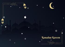 elegante Ramadan kareem Luna moschea Arabo calligrafia, modello per sfondo, invito, manifesto, carta per il celebrazione di musulmano Comunità Festival vettore