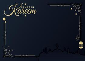 elegante Ramadan kareem Luna moschea Arabo calligrafia, modello per sfondo, invito, manifesto, carta per il celebrazione di musulmano Comunità Festival vettore