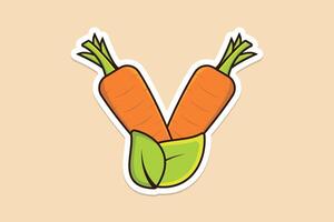 carota verdura con verde le foglie etichetta design vettore illustrazione. cibo natura icona concetto. salutare fresco verdura cibo carota e verde le foglie etichetta design icone.