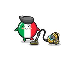 simpatica bandiera dell'italia che tiene l'illustrazione dell'aspirapolvere vettore
