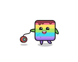 cartone animato di torta arcobaleno carina che suona uno yoyo vettore