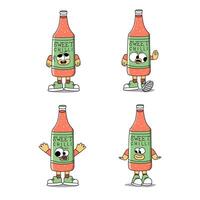 carino emoji cartone animato personaggi caldo salsa nel un' bottiglia vettore