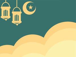 semplice Ramadan sfondo con verde e giallo colori e lanterna, stelle e Luna decorazioni adatto per inviare carte vettore