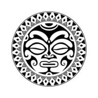 ornamento tatuaggio rotondo con faccia di sole in stile maori. maschera etnica africana, azteca o maya. vettore