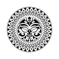 ornamento tatuaggio rotondo con faccia di sole in stile maori. maschera etnica africana, azteca o maya. vettore