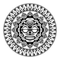 ornamento tatuaggio rotondo con faccia di sole in stile maori. maschera etnica africana, azteca o maya. vettore