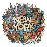 cartone animato carino scarabocchi mano disegnato nuovo York iscrizione vettore