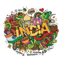 India mano lettering e scarabocchi elementi sfondo vettore