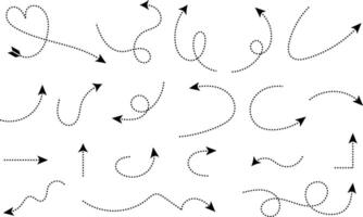 impostato di vettore tratteggiata frecce. design elementi. mano disegnare stravinto linea vettore icone impostare, pulito punto stile mano disegnato scarabocchio frecce.