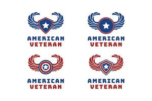 impostato di americano veterano Stati Uniti d'America bandiera stella Ali per militare logo design concetto idea vettore