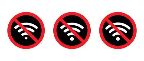 impostato di no Wi-Fi cartello. senza fili Rete con proibito icona vettore