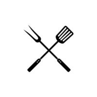 griglia forchetta e spatola utensili isolato icona impostare. barbecue o bbq simbolo silhouette vettore illustrazione