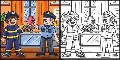 pompiere e poliziotta colorazione illustrazione vettore