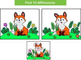 divertente cartone animato Volpe. trova 10 differenze. bambini formazione scolastica Giochi. cartone animato vettore illustrazione