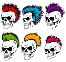 impostato cranio testa punk capelli icona. sedia a dondolo mohawk design vettore illustrazione