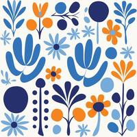 fiori blu e bianca modello tessuto, ispirata alla natura forme, grassetto grafico design elementi, arrotondato forme, grassetto primario colori vettore