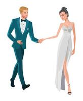 sposa e sposo a piedi insieme per danza vettore