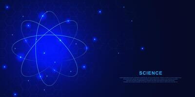 nucleare atomo ologramma con molecolare struttura per scienza e tecnologia concetto su buio blu sfondo. vettore illustrazione.