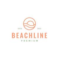 onda spiaggia tramonto cerchio geometrico semplice minimalista linea stile fricchettone logo design vettore icona illustrazione