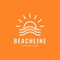 spiaggia acqua tramonto sunburst semplice pulito minimalista stile linea logo design vettore icona illustrazione