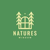 Aperto finestra con natura foresta all'aperto minimalista stile linea semplice colore logo design vettore icona illustrazione