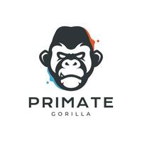 gorilla ritratto bestia animale primate colorato portafortuna moderno personaggio cartone animato etichetta logo design vettore icona illustrazione