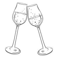 un' monocromatico disegno di Due Champagne calici bicchieri tostatura ogni altro vettore