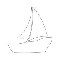continuo singolo linea disegno su barca a vela vactor arte. vettore