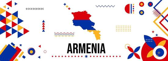 Armenia nazionale o indipendenza giorno bandiera per nazione celebrazione. bandiera e carta geografica di Armenia con moderno retrò design con typorgaphy astratto geometrico icone. vettore illustrazione.