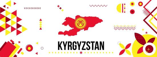 Kyrgyzstan nazionale o indipendenza giorno bandiera per nazione celebrazione. carta geografica di Kyrgyzstan con moderno retrò design con typorgaphy astratto geometrico icone. vettore illustrazione.