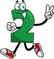 divertente verde numero Due 2 cartone animato personaggio mostrando mano numero Due vettore