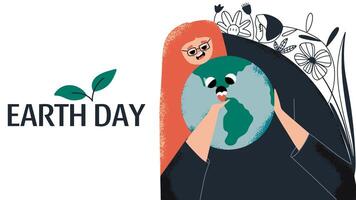 internazionale madre terra giorno grafico cartone animato striscione. ambientale e sostenibilità sfondo. amore pianeta concetto. vettore